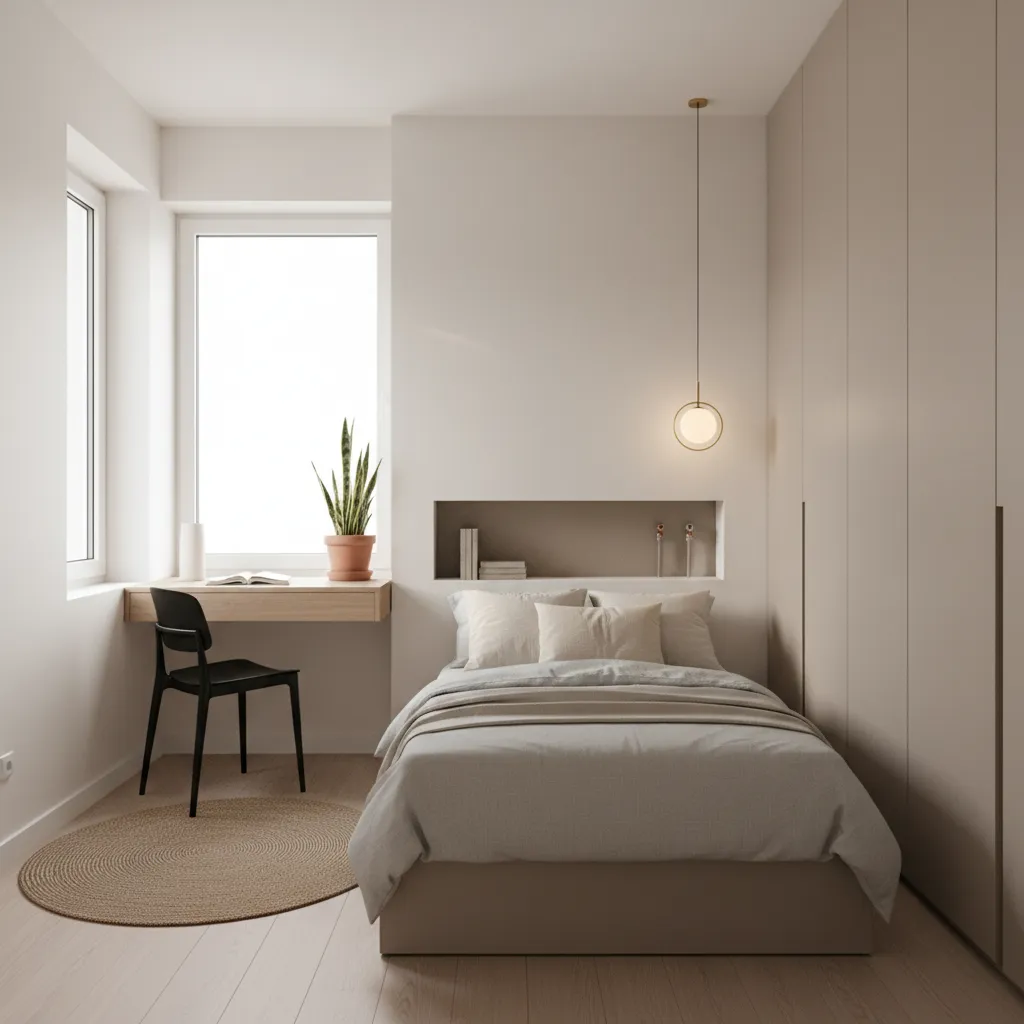 small bedroom created from converted laundry room