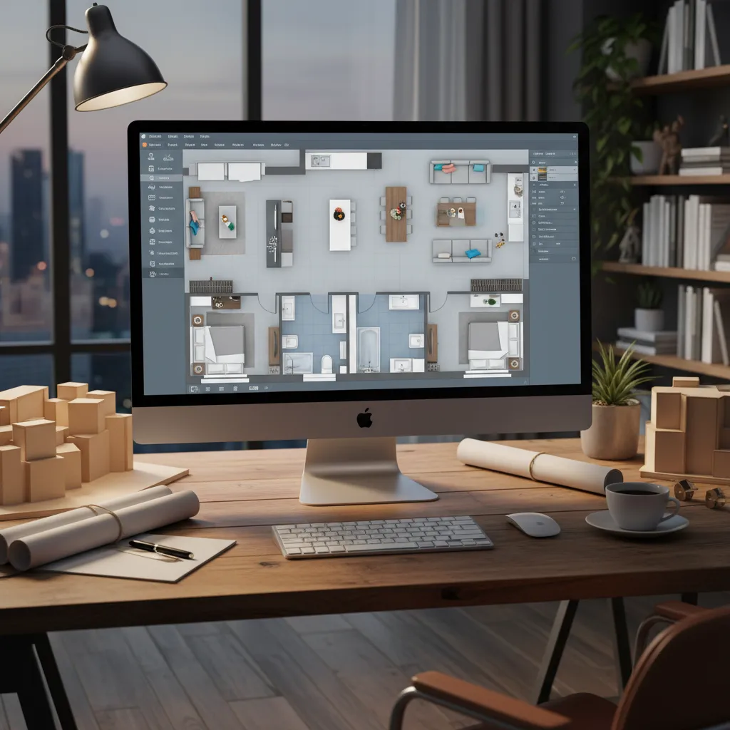 Coohom interior design software interface showing a detailed apartment floor plan