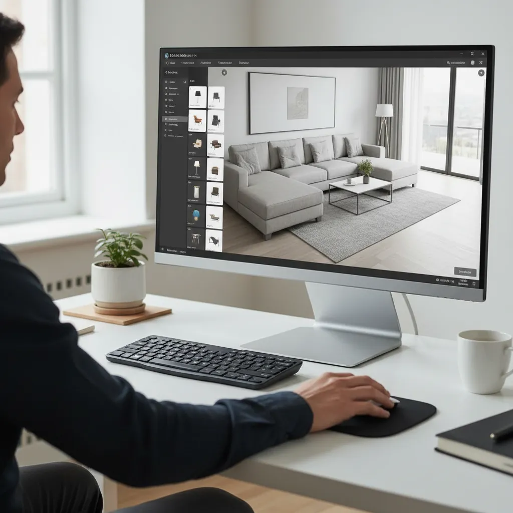 designer using coohom interior design software interface to create a 3D room layout