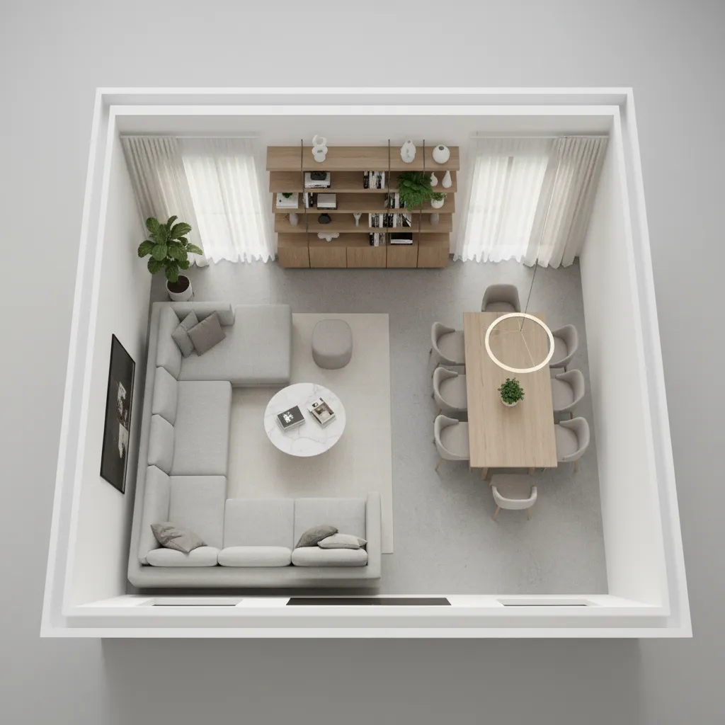 3D room layout planning with furniture placement in interior design software