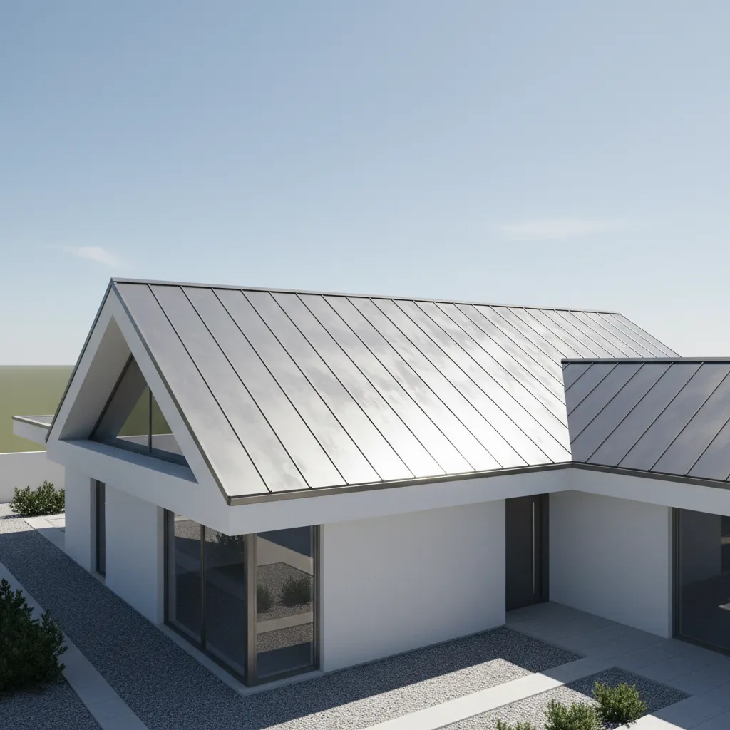 sunlight reflecting from energy efficient metal roof panels