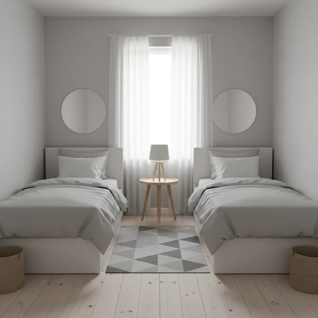 twin beds coordinated with wall colors creating a cohesive small bedroom design