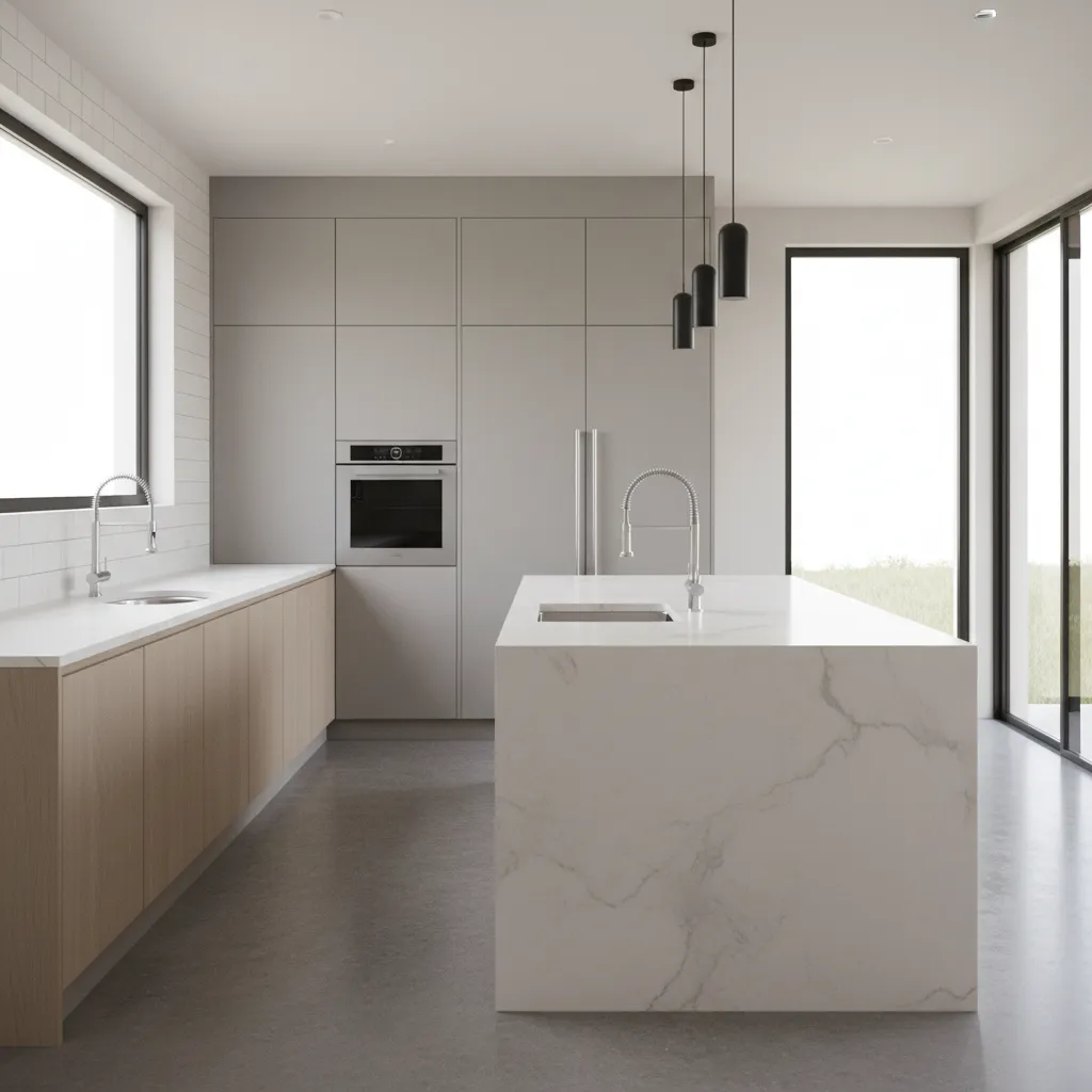 Kitchen layout design showing sink placement in island and counter configurations