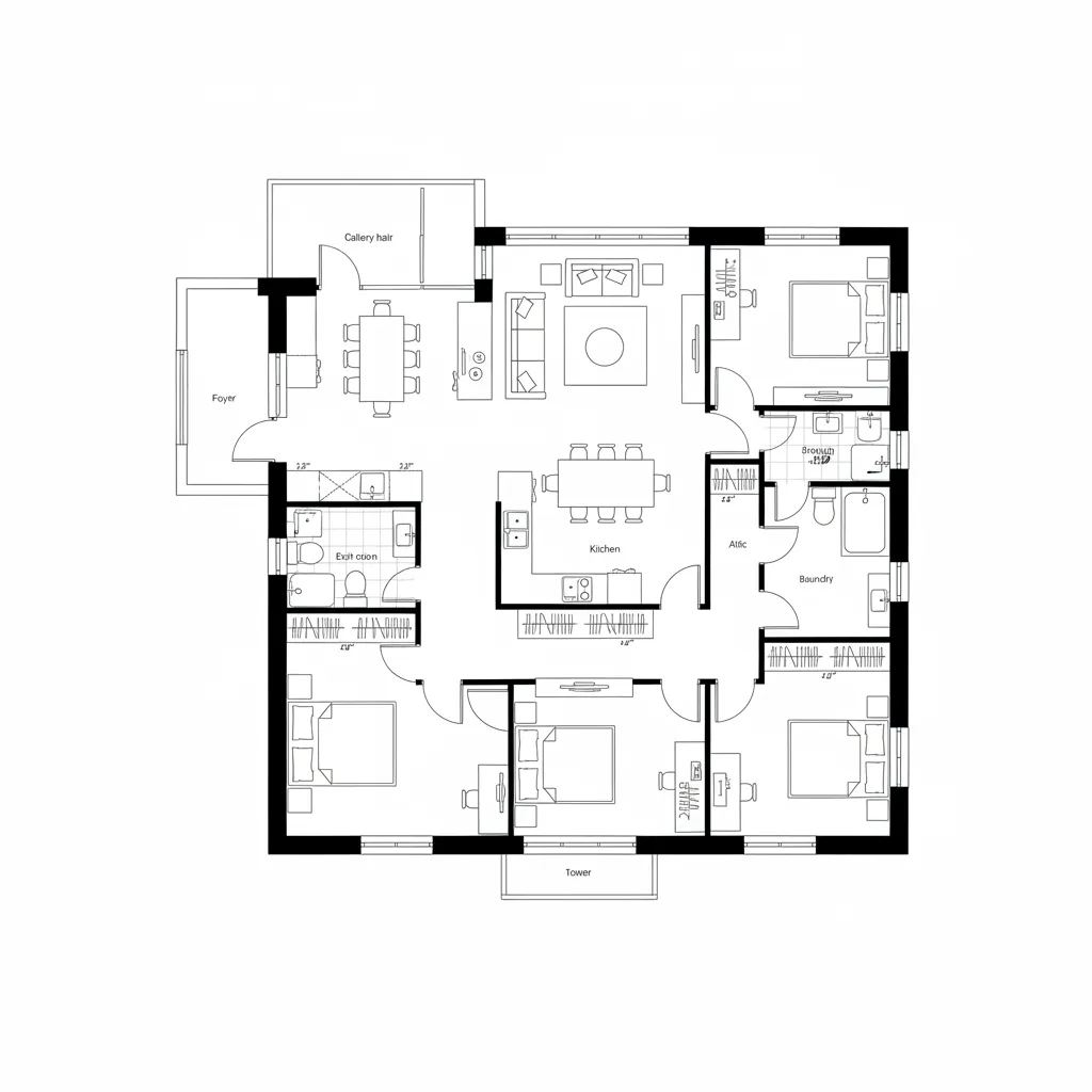 Core-Stacked Primary Suite + Split Secondary Wing