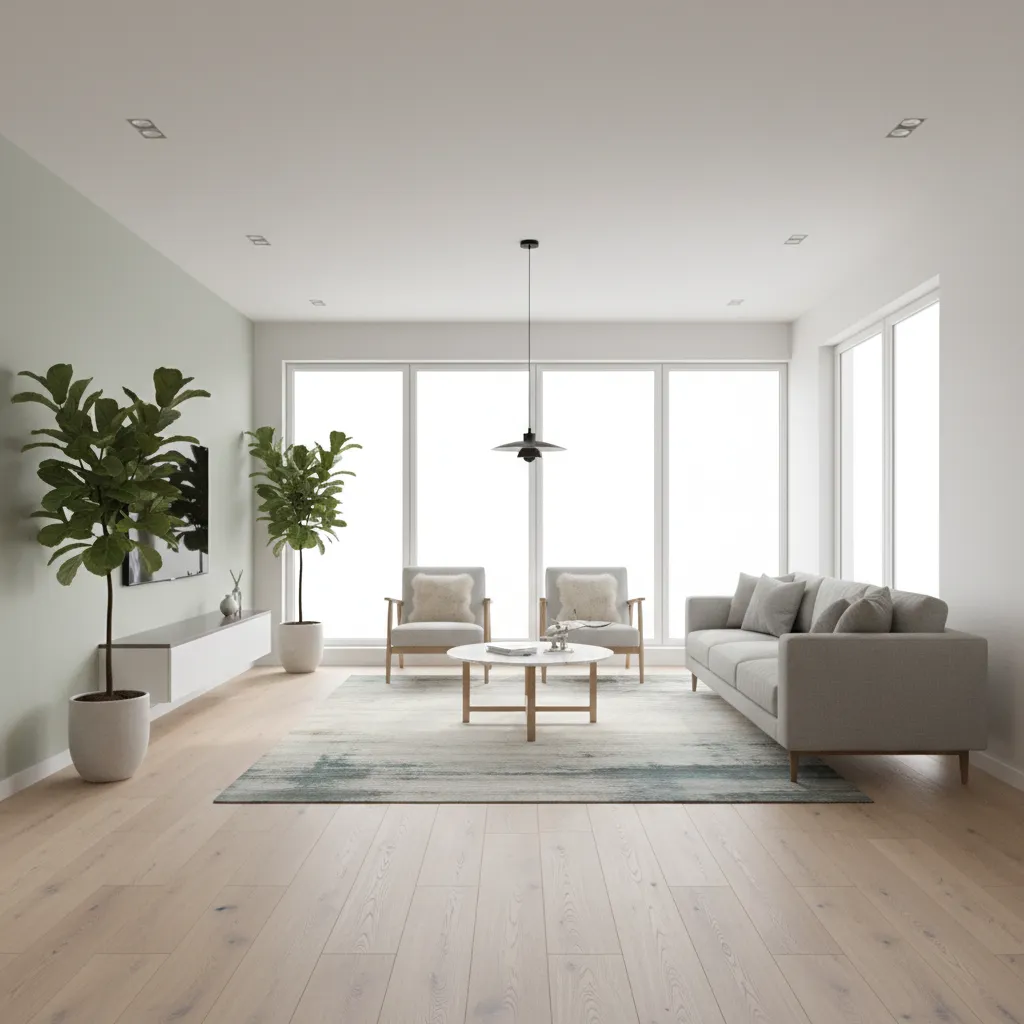 modern living room interior with COREtec luxury vinyl plank flooring
