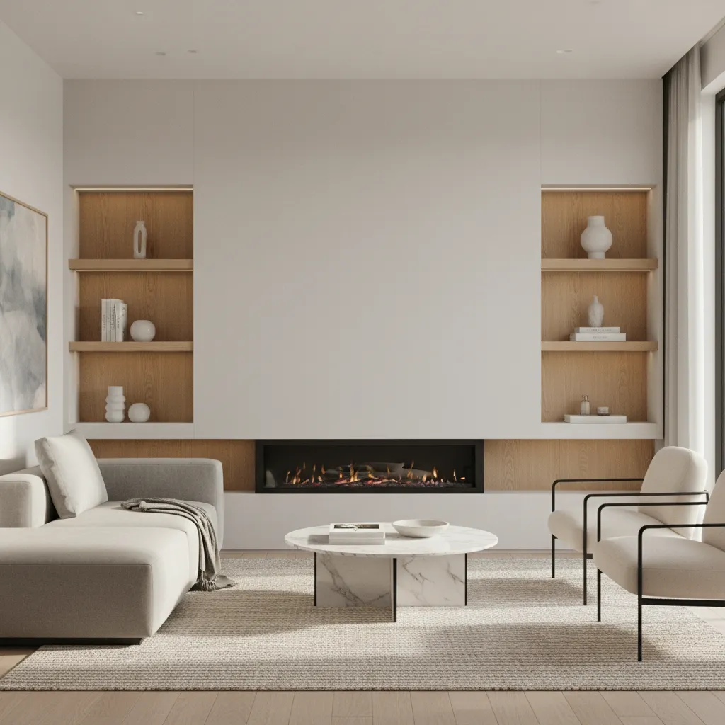 minimal corian accent wall in small modern apartment living room