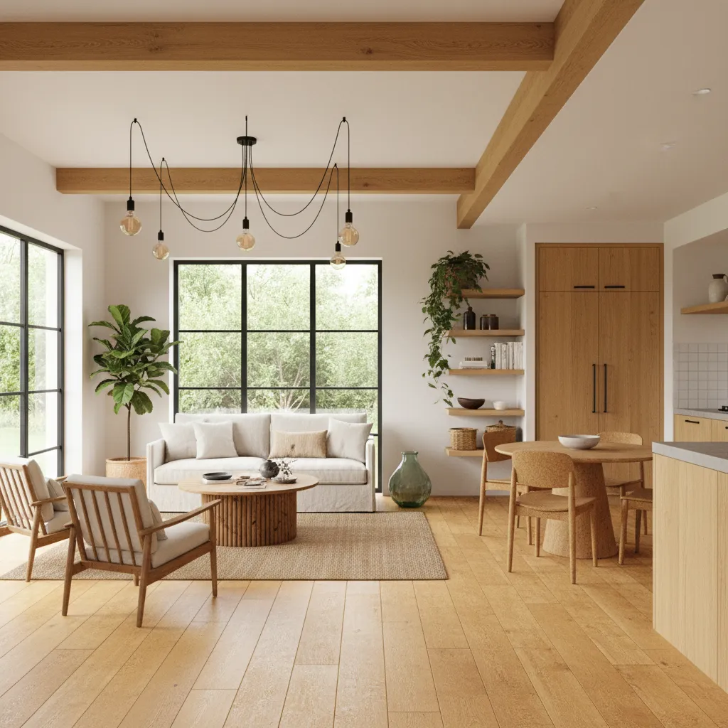 Suelo de corcho sostenible en un interior moderno