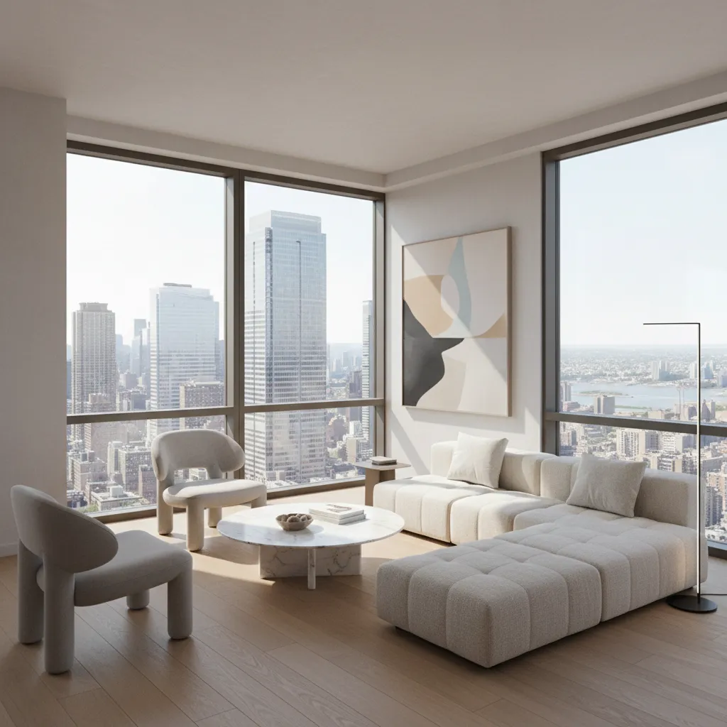 corner apartment living room with large windows and natural light