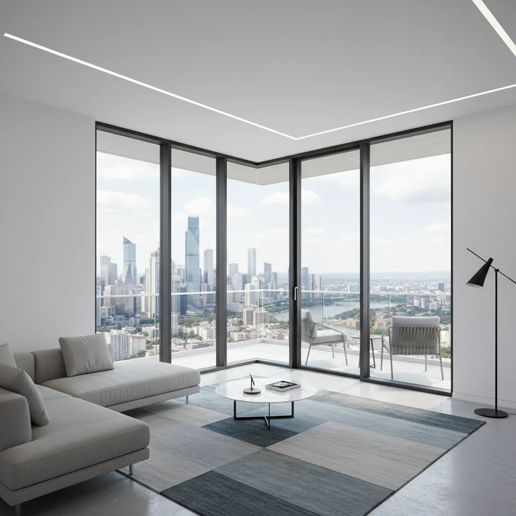 bright corner balcony bringing natural light into a modern living room