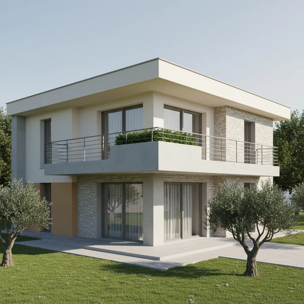 Corner balcony design on a modern single floor house