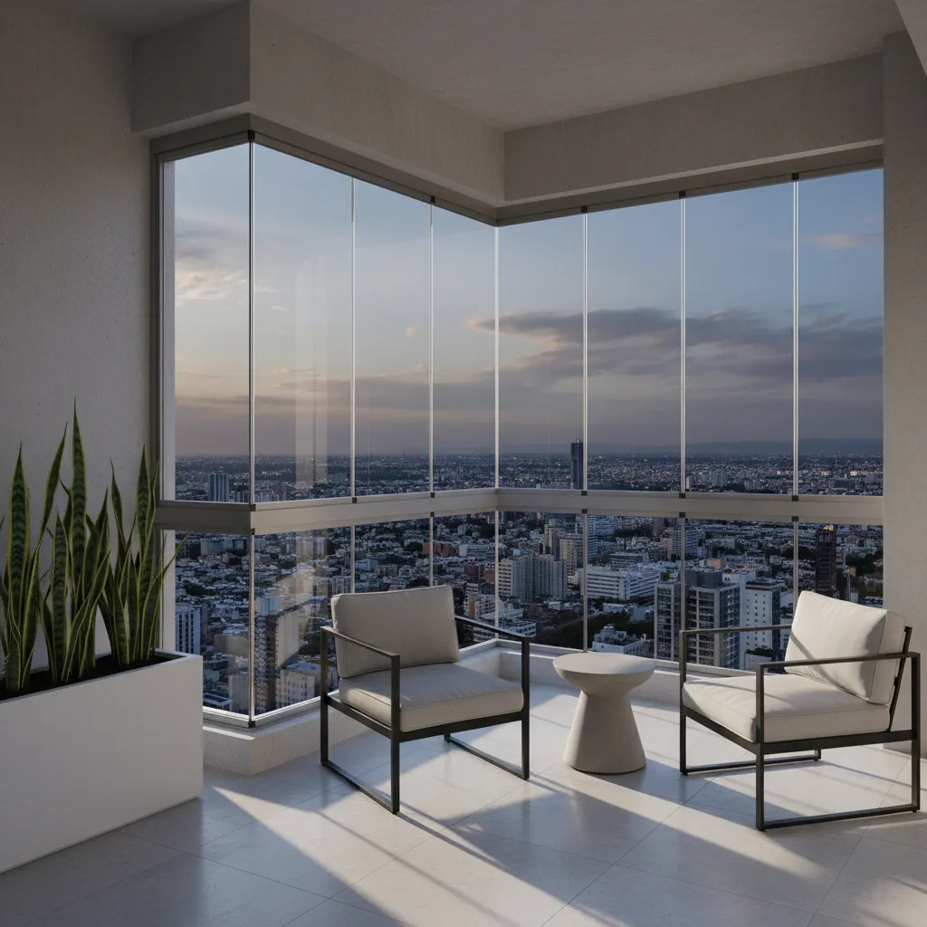modern corner balcony with panoramic UPVC glass windows
