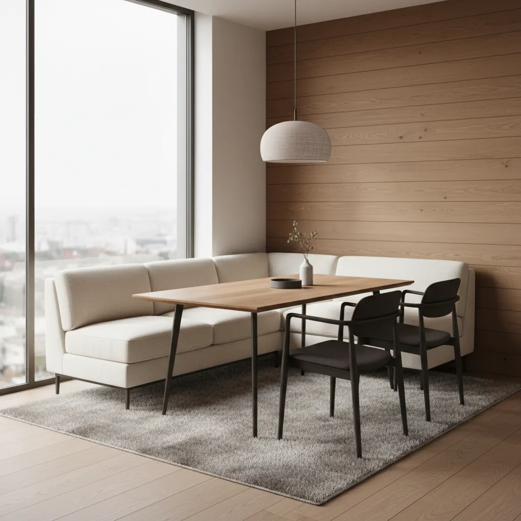corner banquette dining sofa arrangement in small dining nook