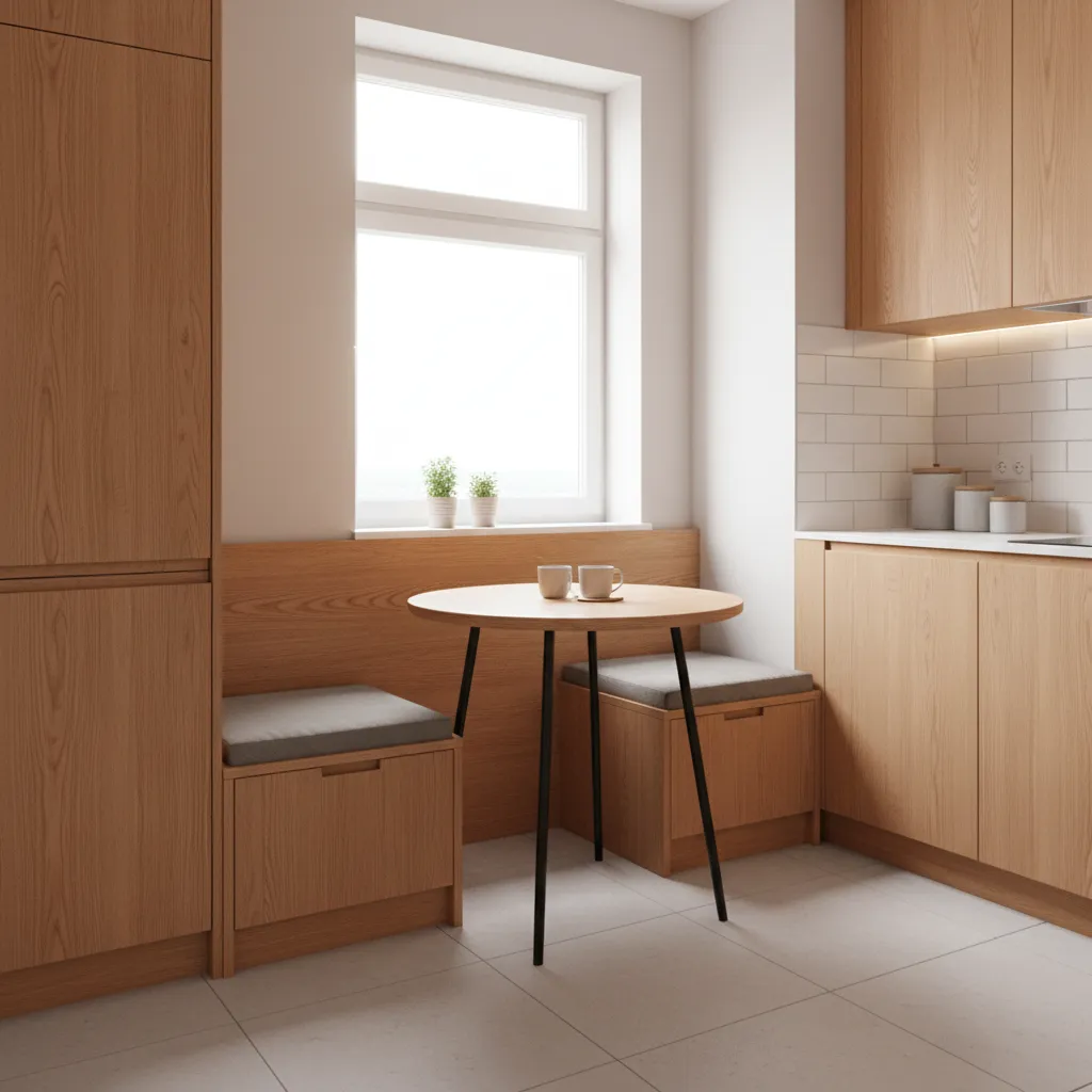 Small kitchen corner banquette seating with compact table