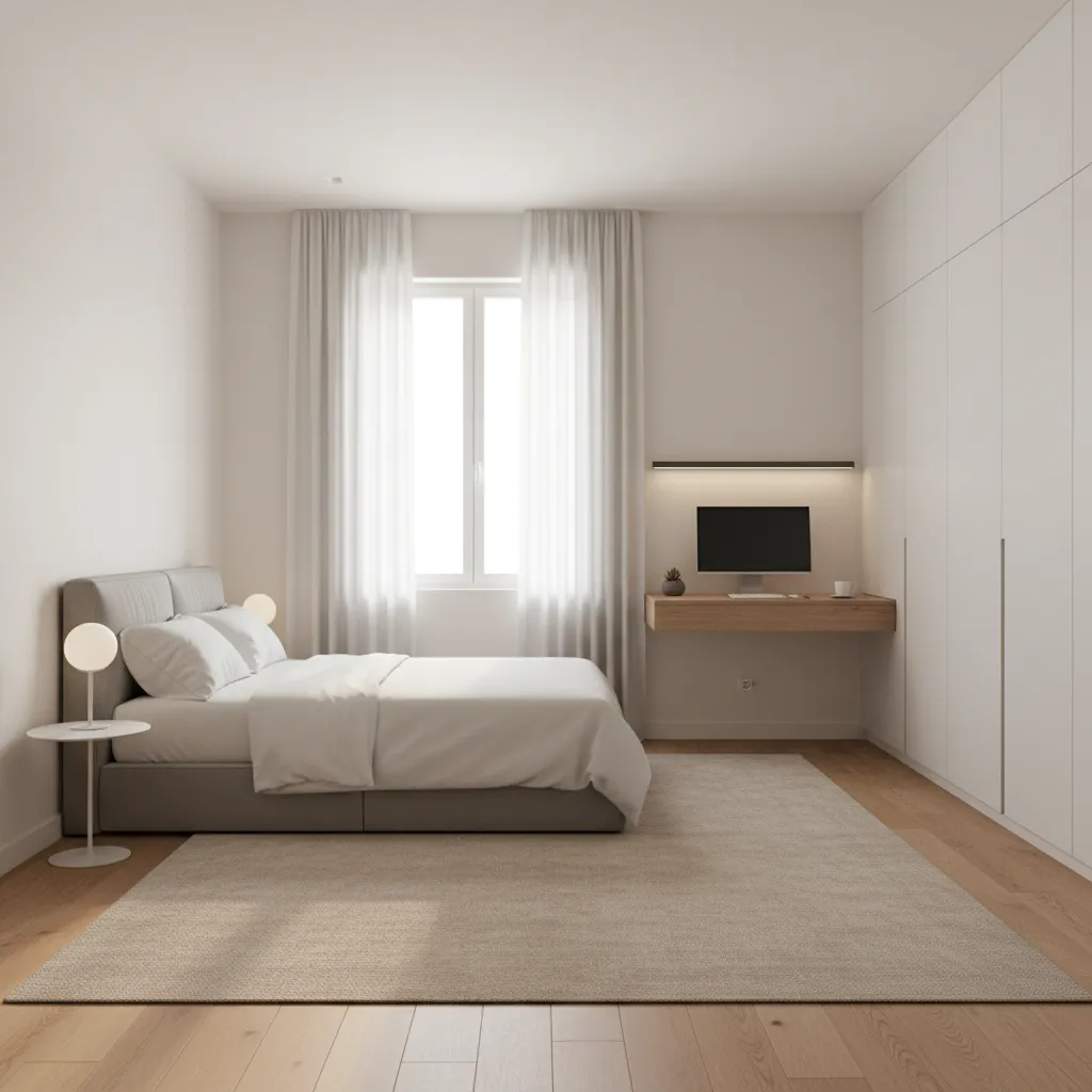 corner bed placement in a small bedroom creating more open floor space