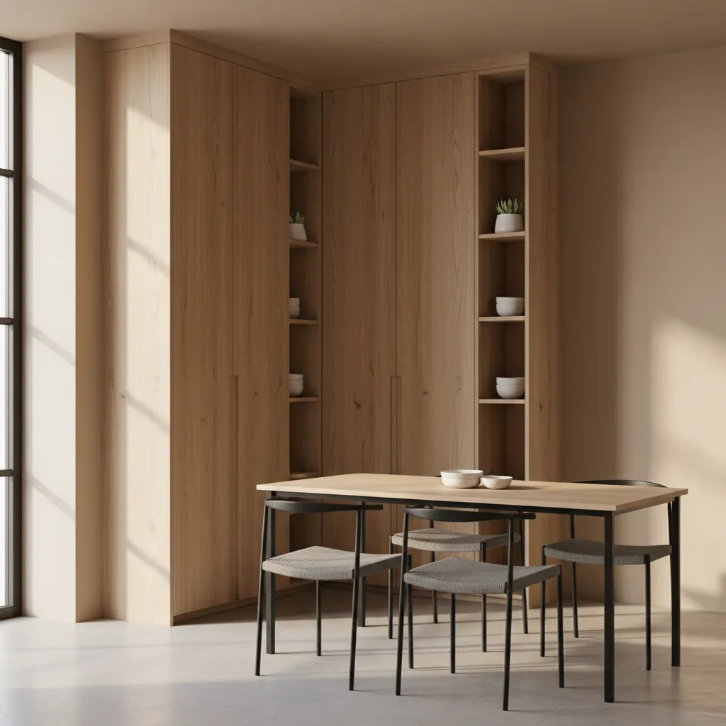 Built in dining room corner cabinet installed beside dining table