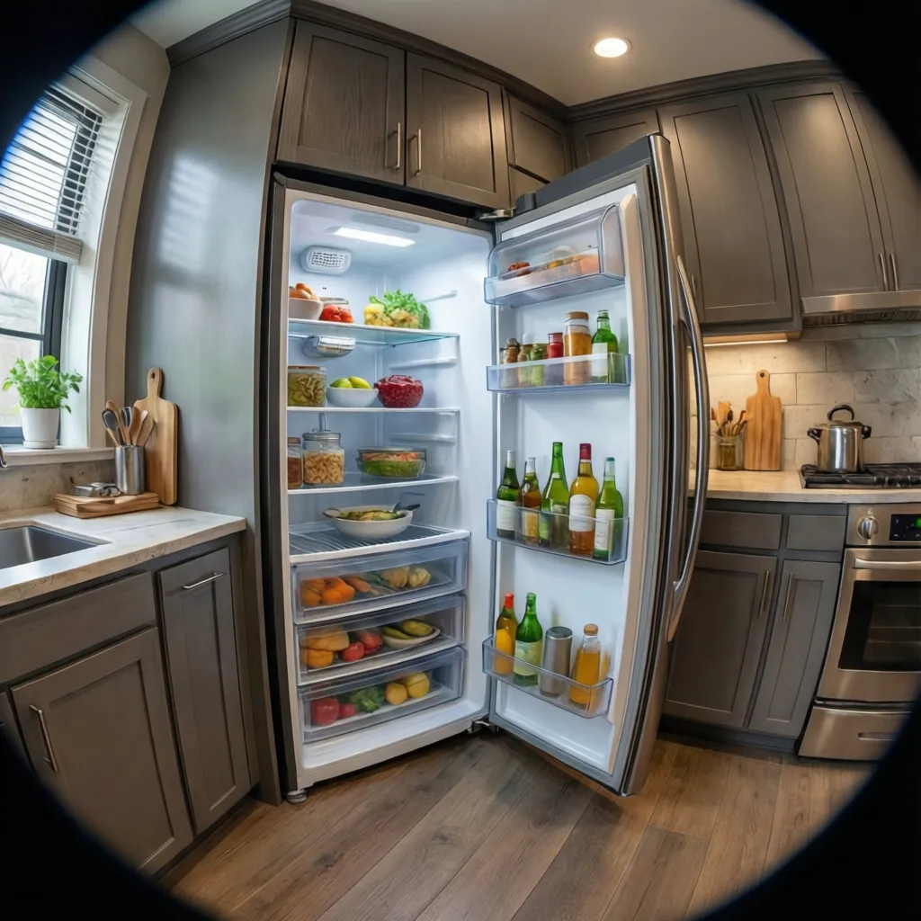 kitchen corner cabinet door clearance conflict with refrigerator