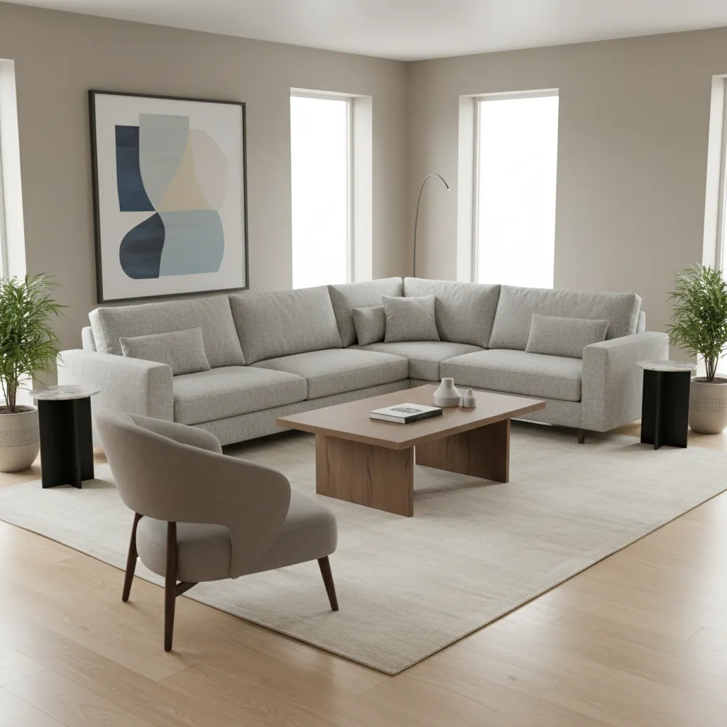 Living room corner chair angled toward sofa layout