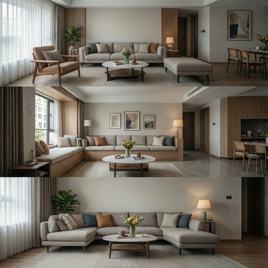 comparison of corner chair bench and sectional seating options in living room