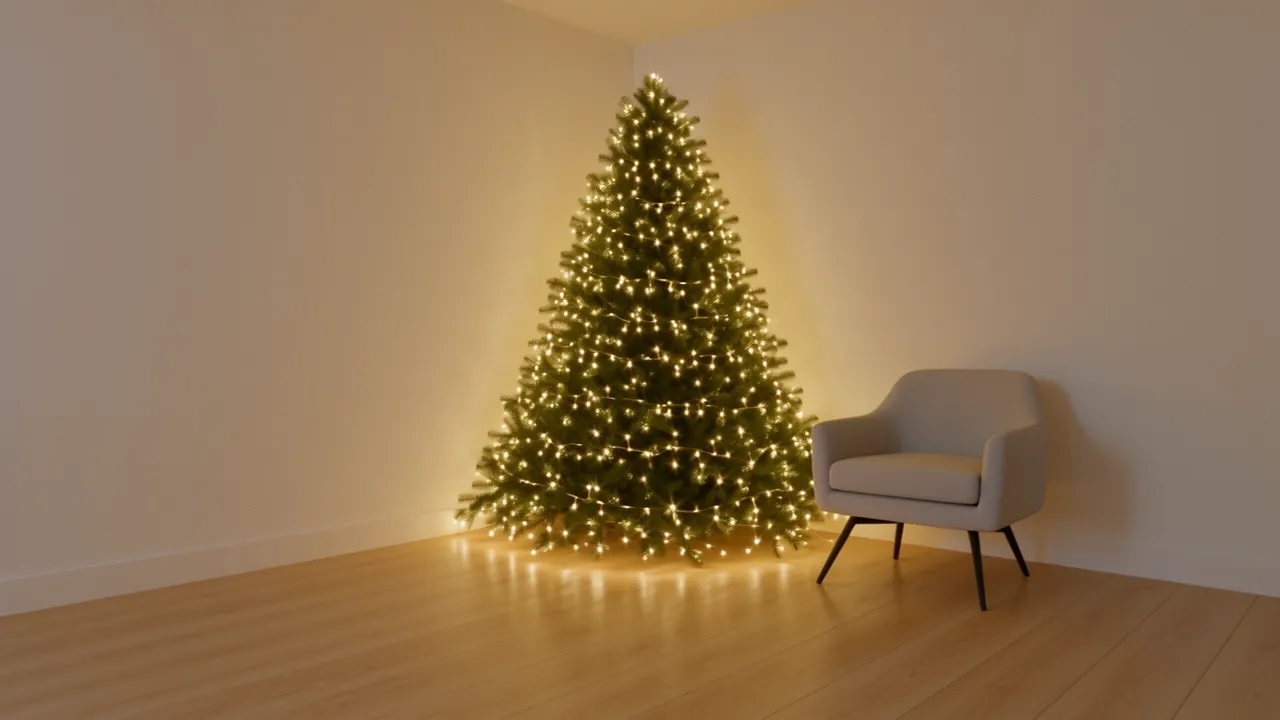 Corner Christmas tree positioned in unused living room corner