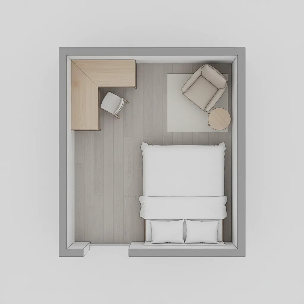 corner desk layout planning in small room floor layout visualization