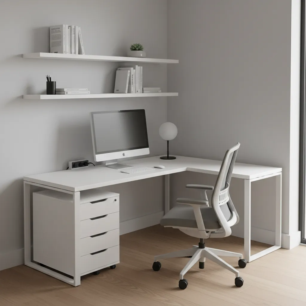 corner desk layout in a small office room maximizing corner space