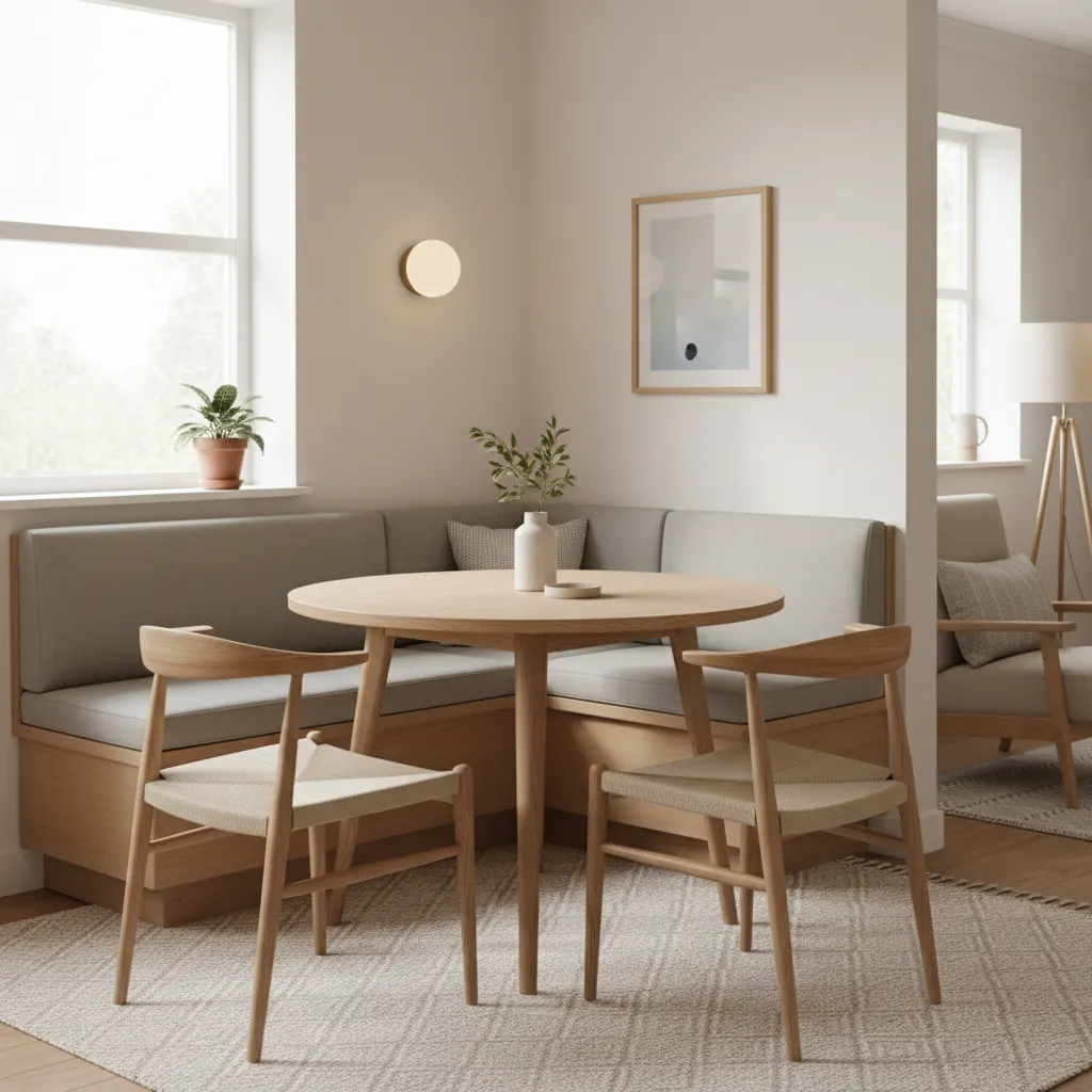 small corner dining nook setup inside a living room