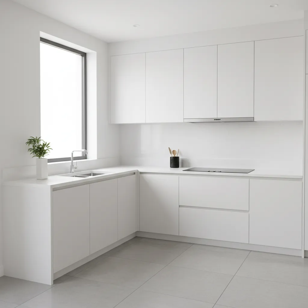 Corner hob installed in a modern L-shaped kitchen layout