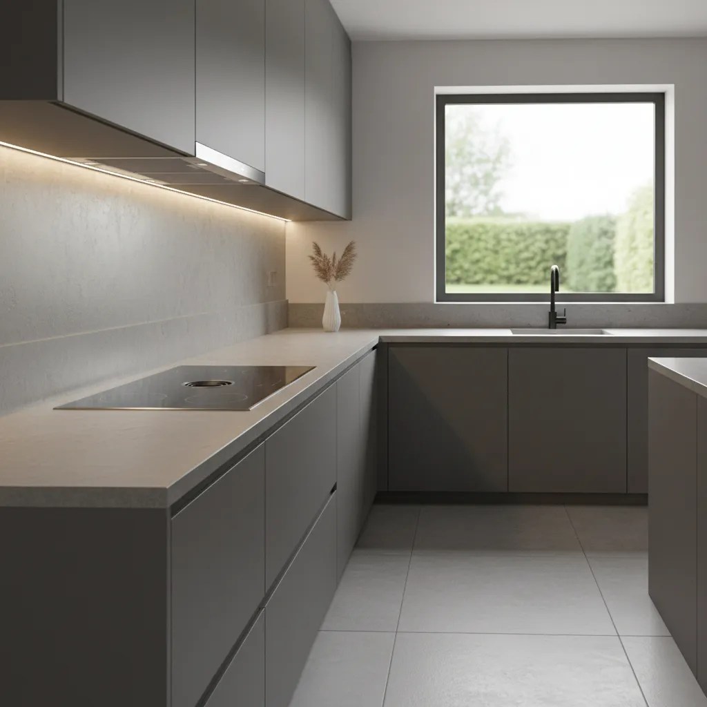 Minimalist modern kitchen with induction corner hob