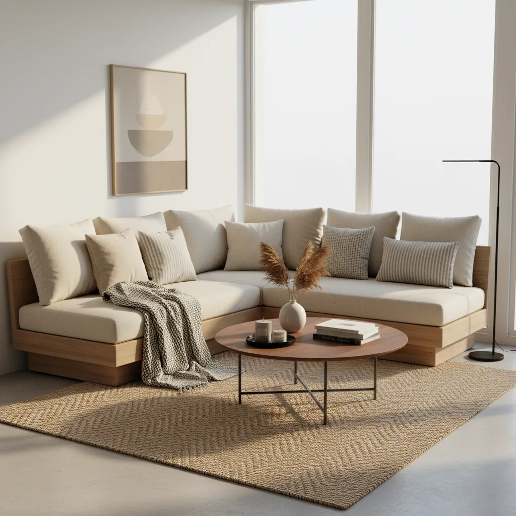 corner L shaped diwan seating layout in modern living room