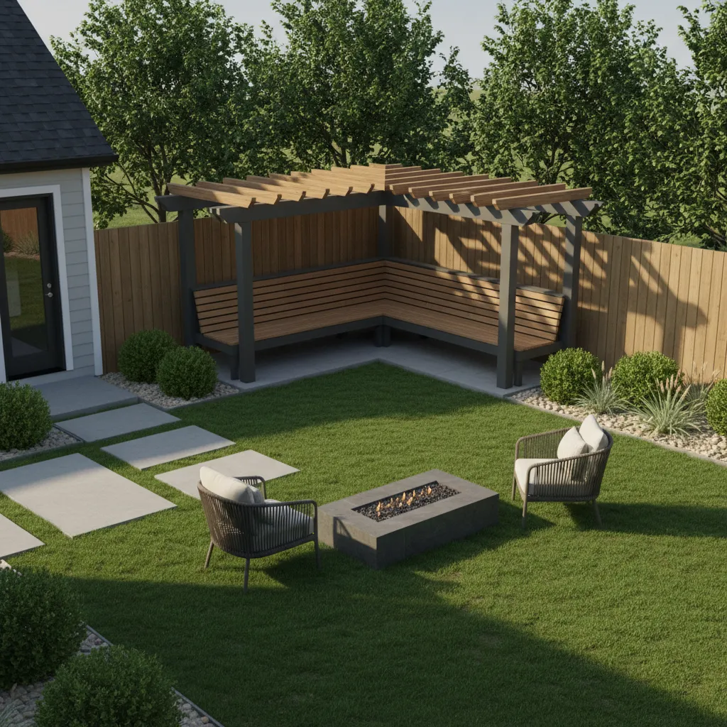 corner pergola layout maximizing open space in small yard
