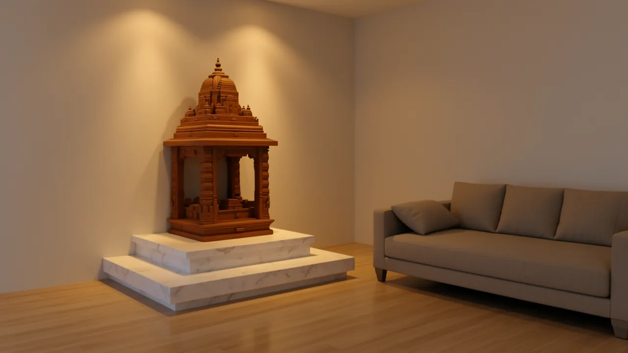 corner pooja unit design in living room