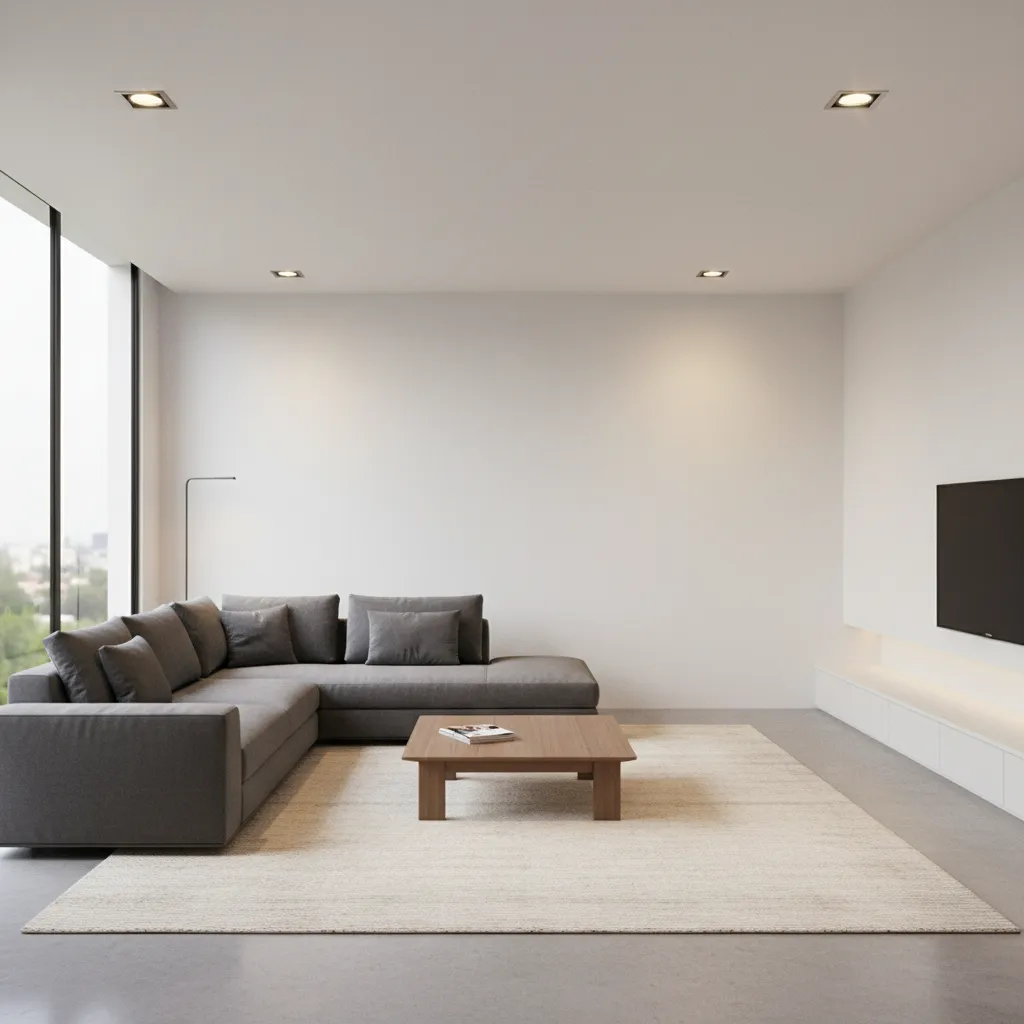Living room ceiling with recessed corner lighting layout