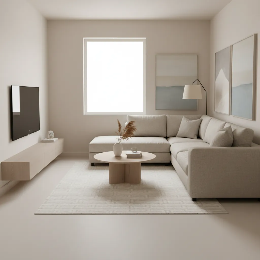 corner sectional arrangement maximizing space in small living room