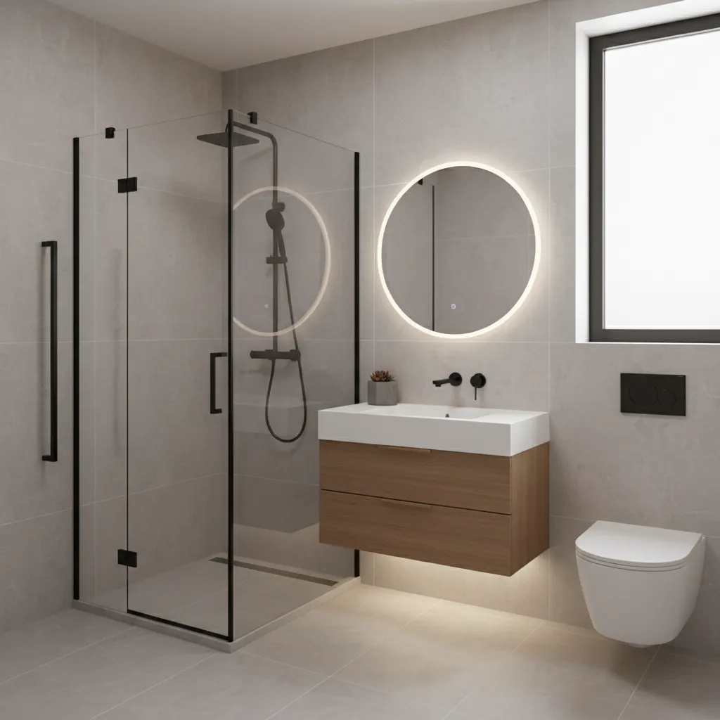 corner shower design inside a 6x6 bathroom