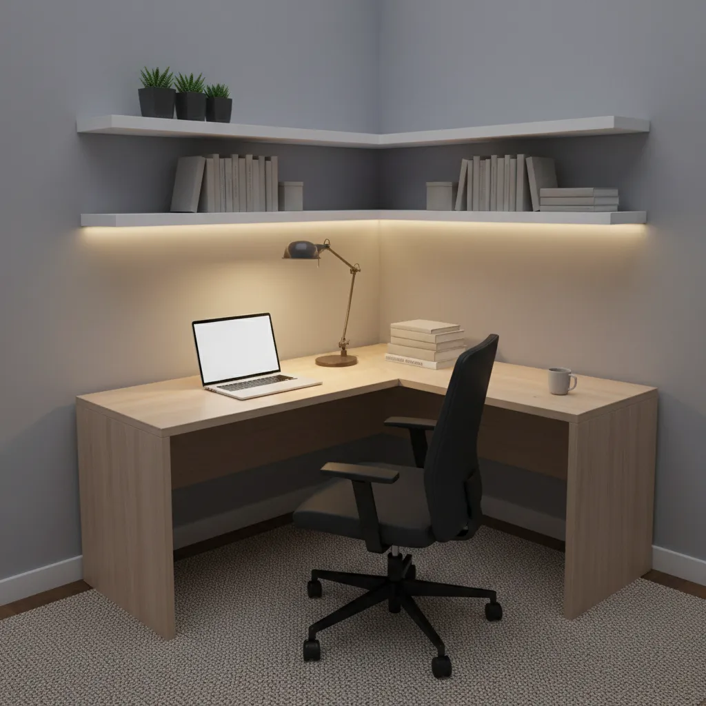 Corner study desk maximizing unused space in a small room