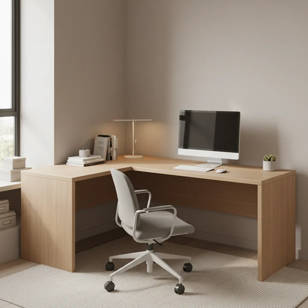 Corner desk workstation design in a small study room