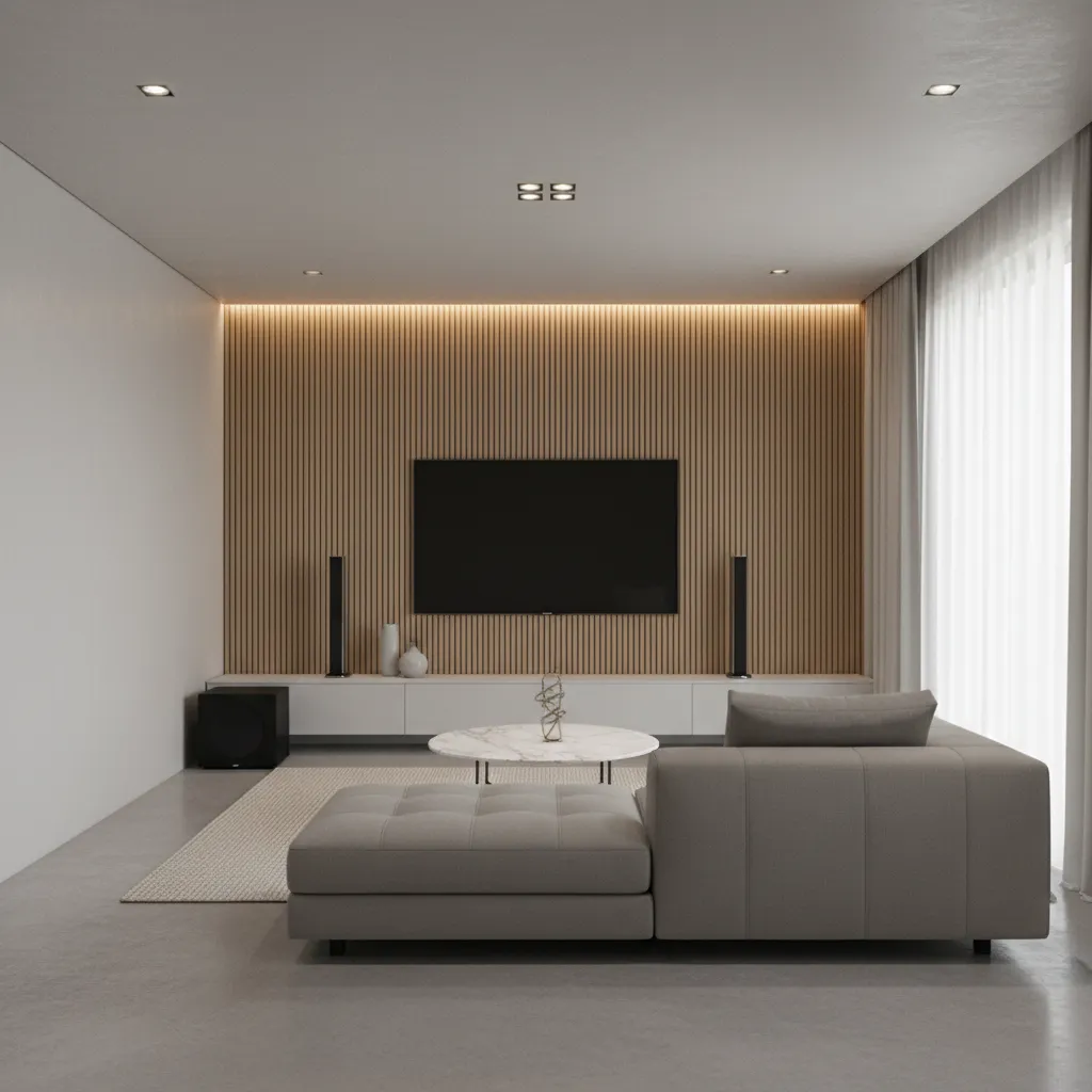 subwoofer placed near the front corner of a small living room for better bass response