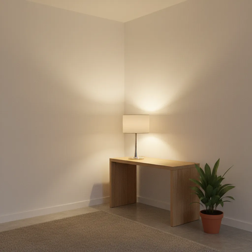 table lamp placed in corner spreading light across two walls