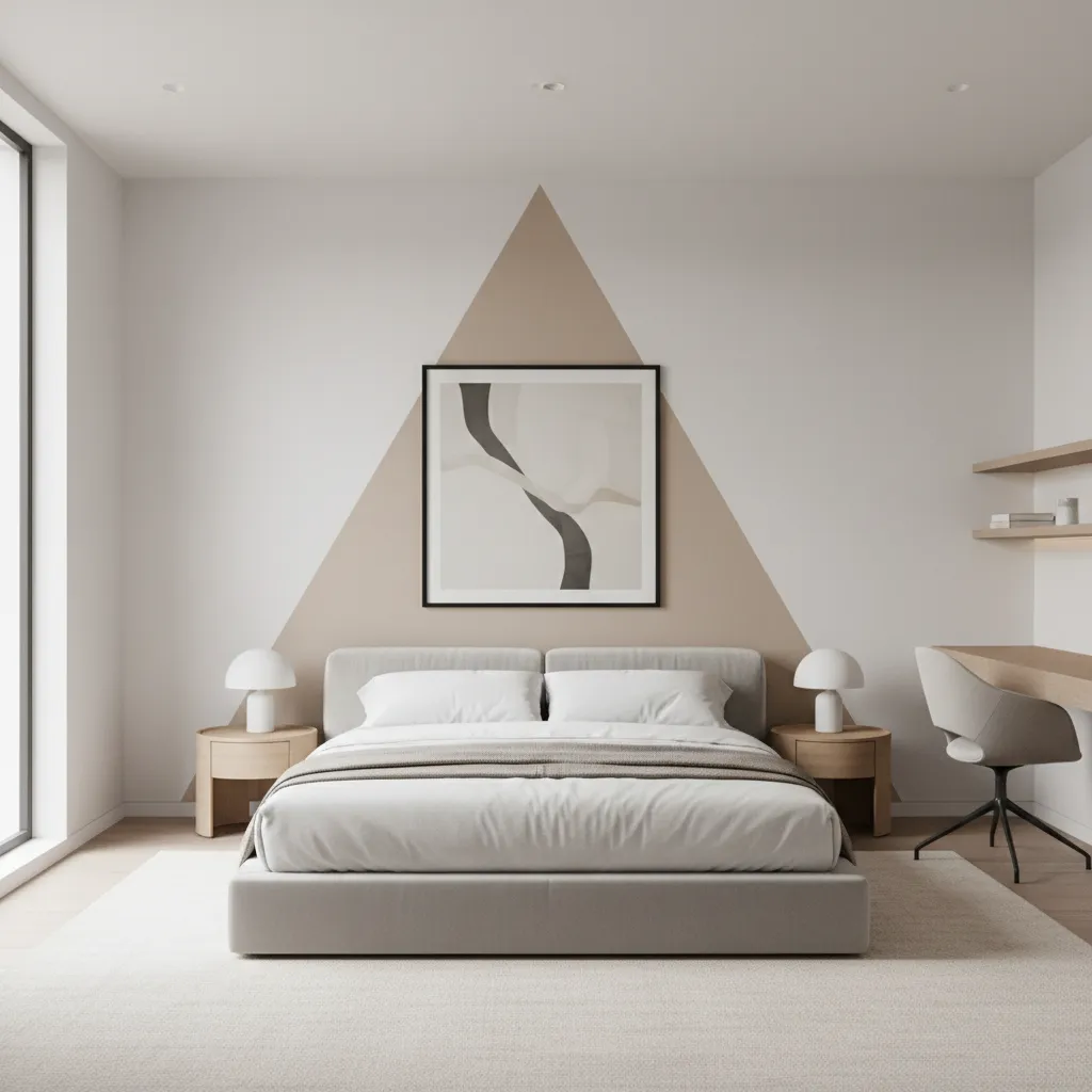 Large corner triangle accent wall in modern bedroom