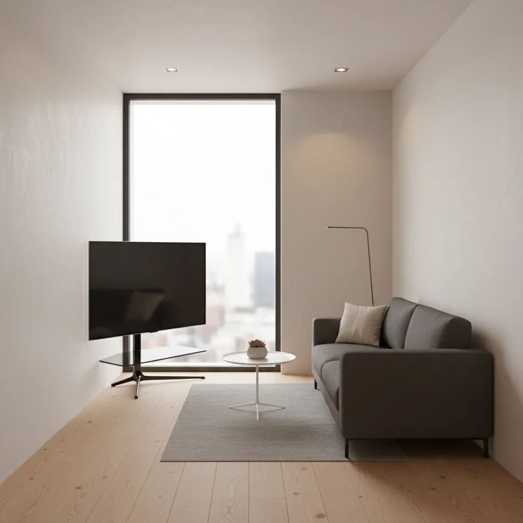 Corner TV placement solution in a narrow small living room