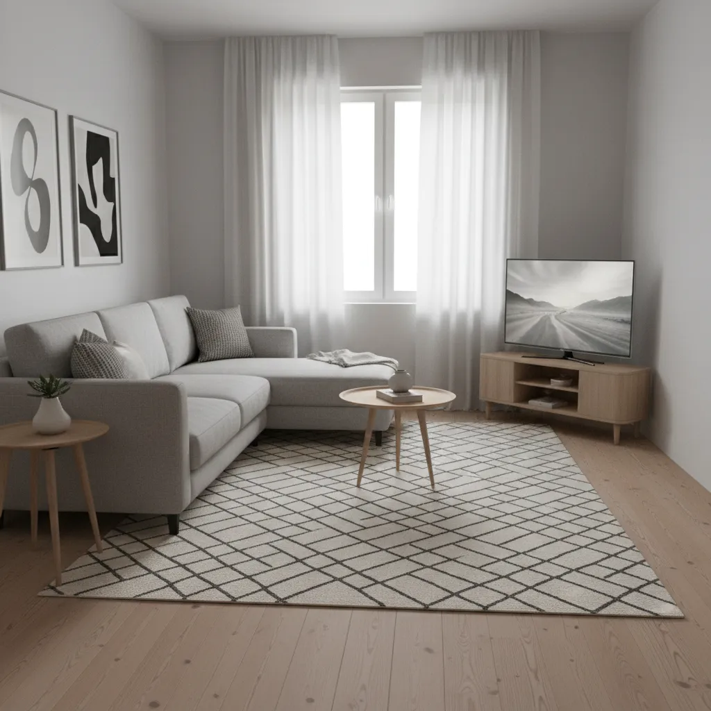 Small living room with corner TV stand maximizing floor space