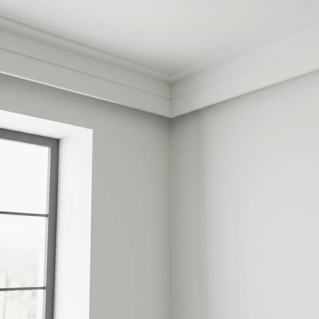 close view of gypsum cornice molding detail in modern interior