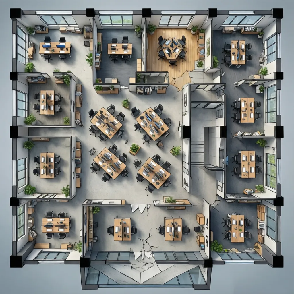 corporate office floor plan highlighting collaboration zones and workspace neighborhoods