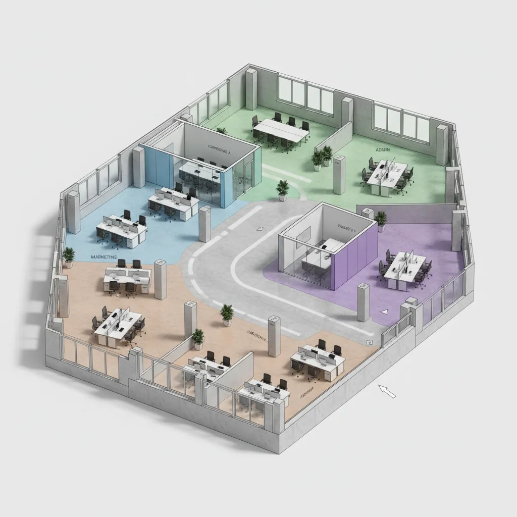 corporate office department zoning layout plan visualization