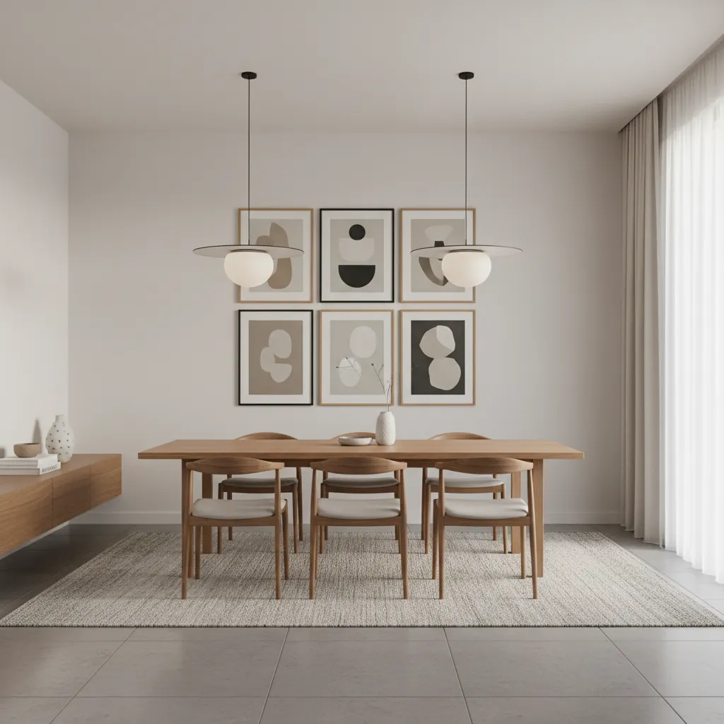 Dining room wall art positioned correctly above dining table with proper spacing