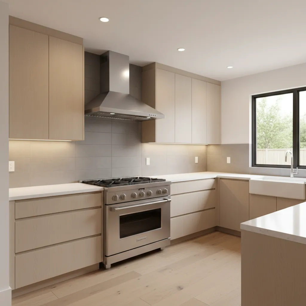 kitchen chimney installed at correct height above gas stove