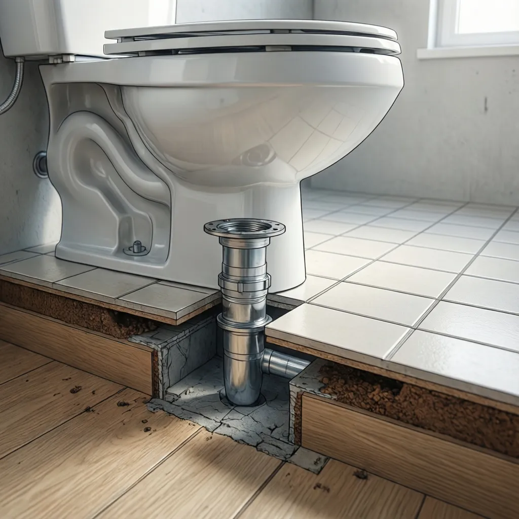 Diagram showing toilet flange positioned slightly above finished bathroom floor