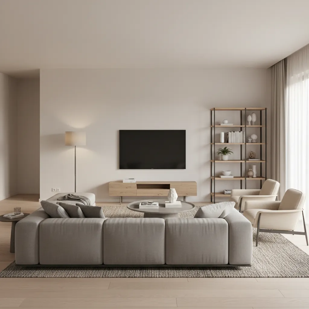 Living room showing correct viewing distance between sofa and 65 inch TV