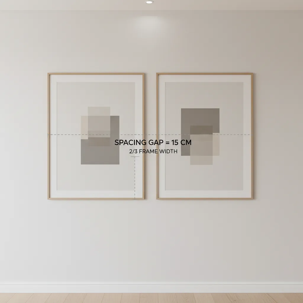 Diagram showing correct spacing between two large wall pictures