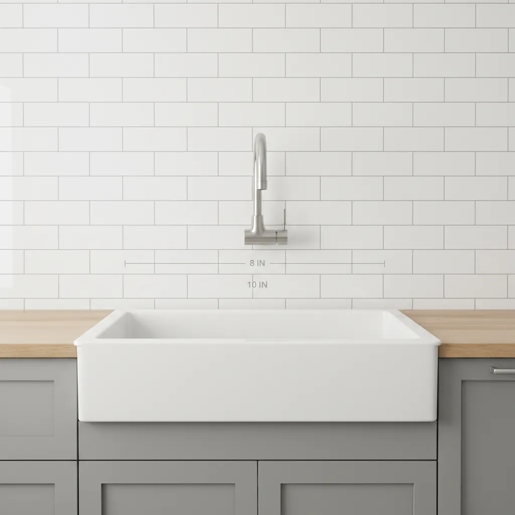 measurement showing correct wall mount kitchen faucet height above sink